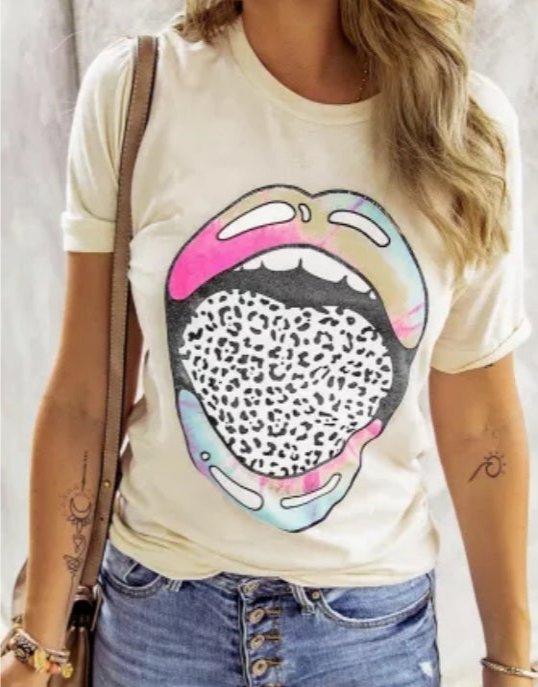 Mulit-Colored Leopard Lip top